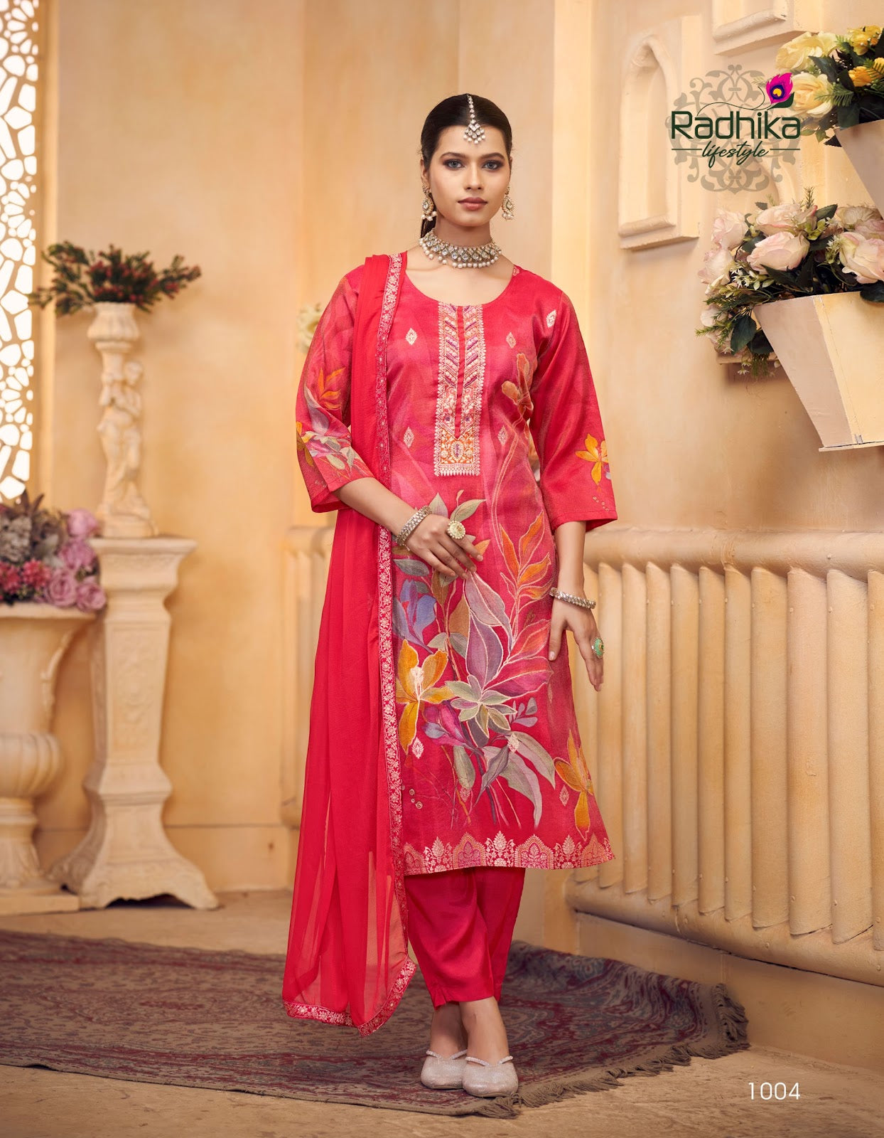 Aanchal Vol 1 Radhika Lifestyle Tissue Simmer Readymade Pant Style Suits Wholesaler Gujarat
