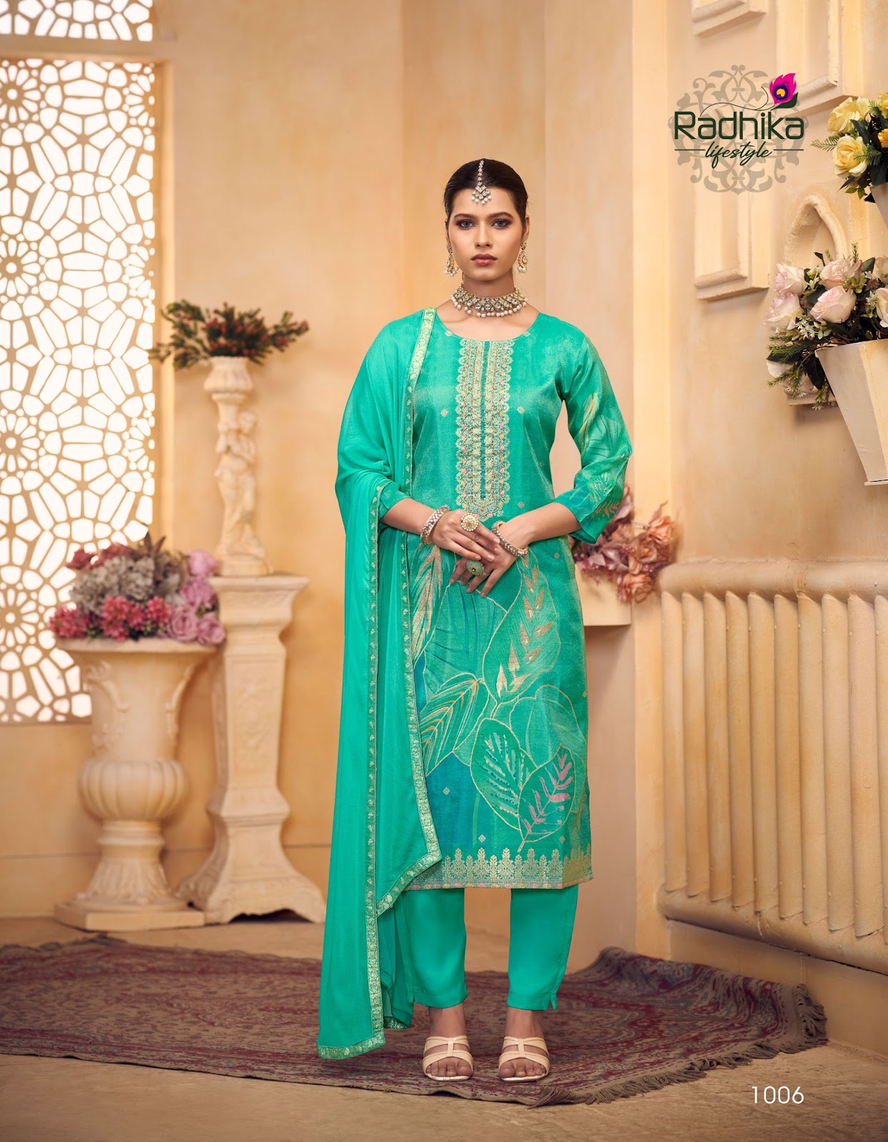 Aanchal Vol 1 Radhika Lifestyle Tissue Simmer Readymade Pant Style Suits Wholesaler Gujarat