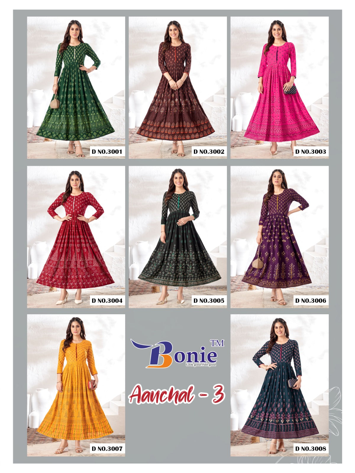 Aanchal Vol 3 Bonie Rayon 14Kg Anarkali Kurtis Wholesaler Ahmedabad