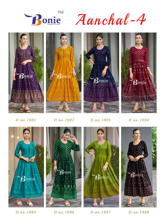 Aanchal Vol 4 Bonie Rayon 14Kg Anarkali Kurtis Wholesale