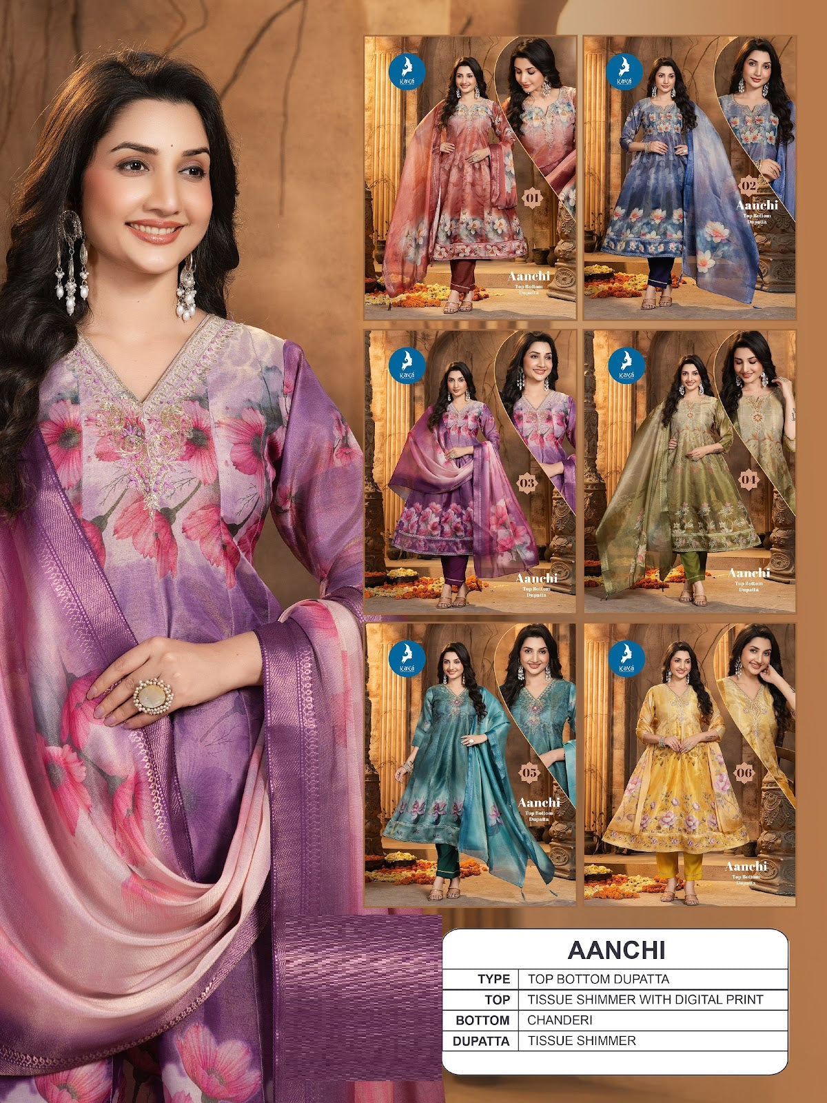Aanchi Kaya Tissue Simmer Readymade Anarkali Suits Manufacturer Ahmedabad