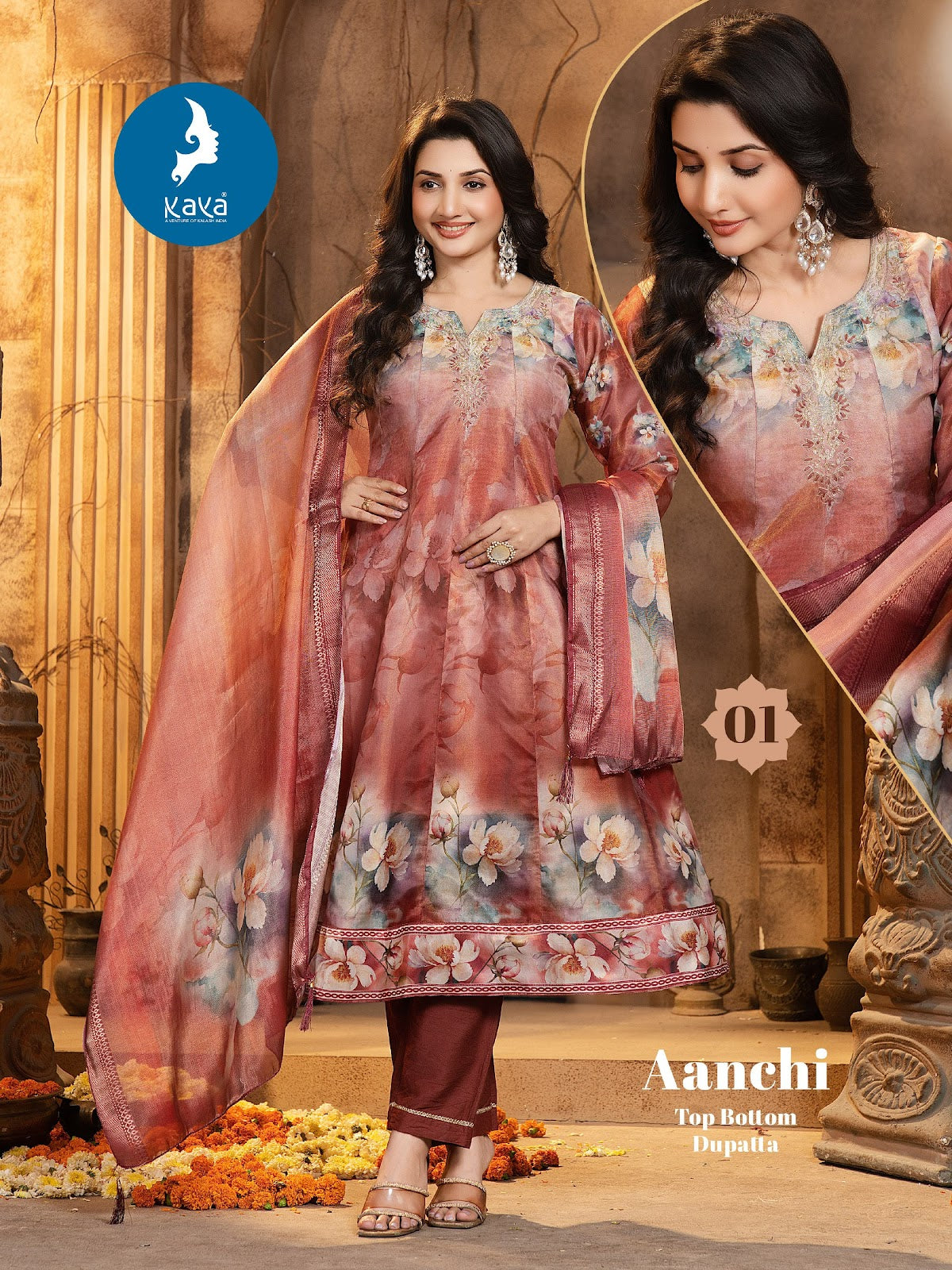 Aanchi Kaya Tissue Simmer Readymade Anarkali Suits Manufacturer Ahmedabad