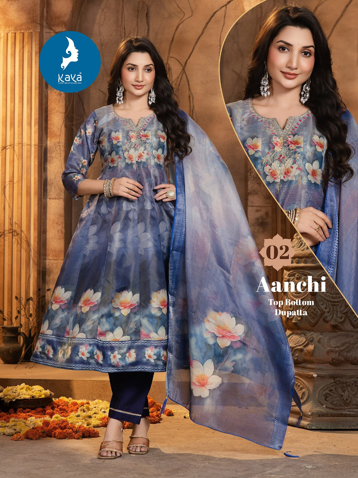 Aanchi Kaya Tissue Simmer Readymade Anarkali Suits Manufacturer Ahmedabad