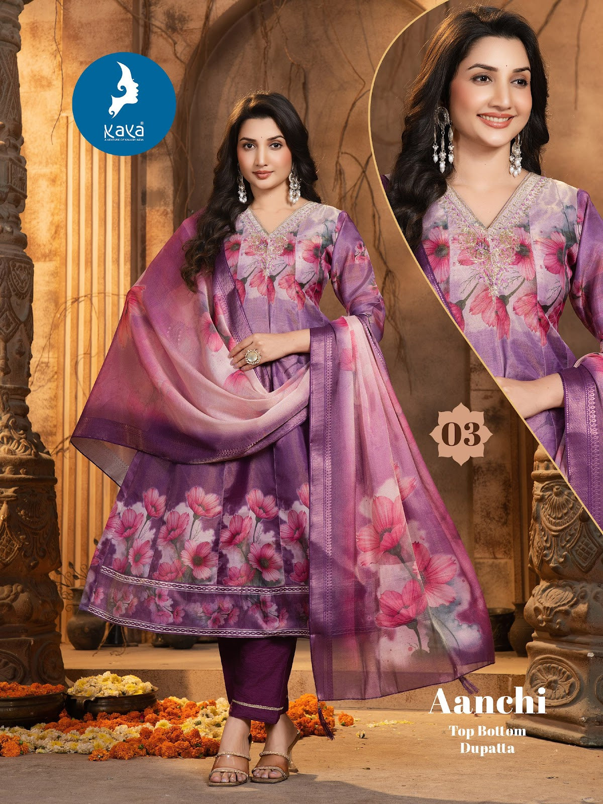 Aanchi Kaya Tissue Simmer Readymade Anarkali Suits Manufacturer Ahmedabad