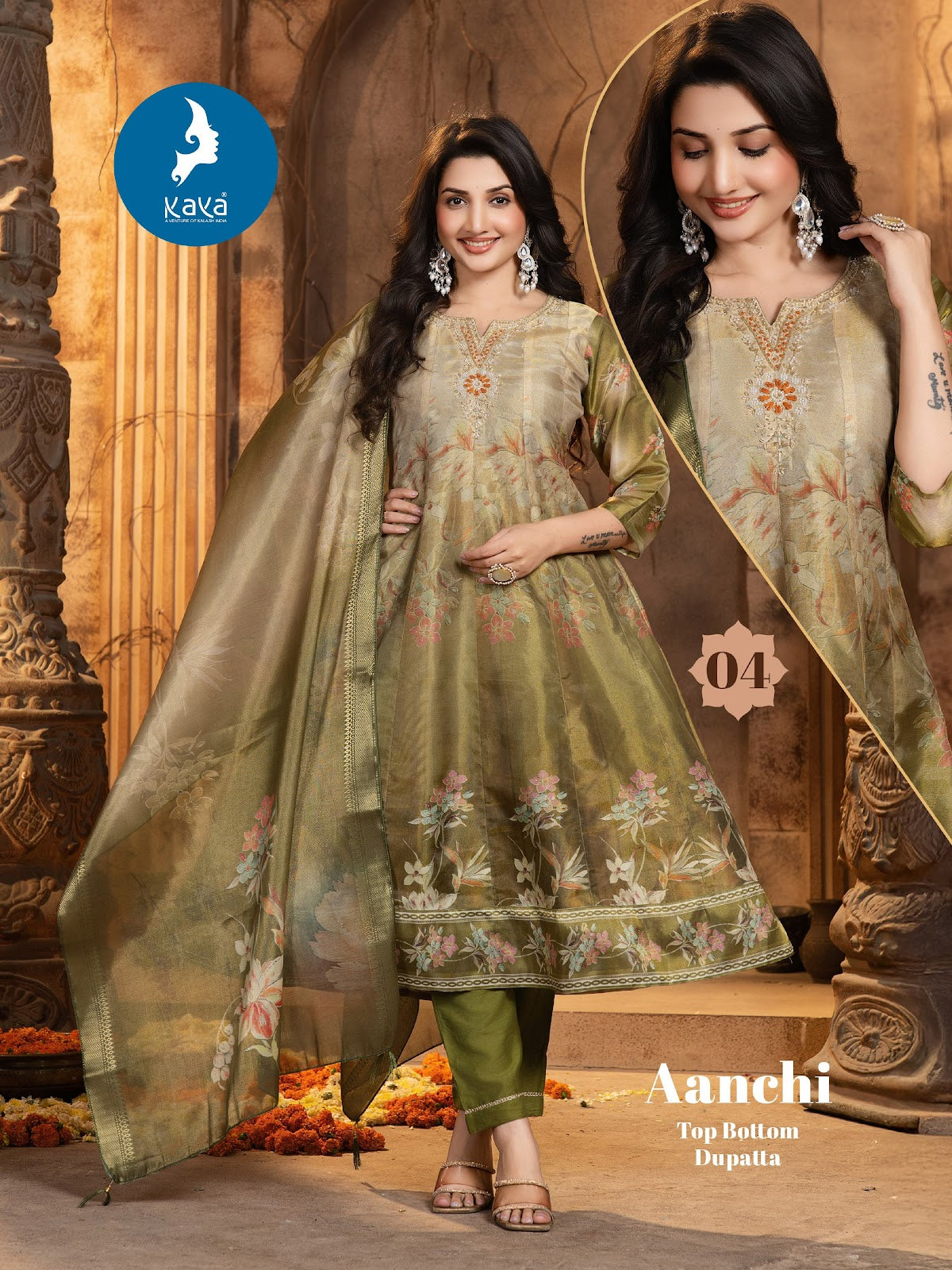 Aanchi Kaya Tissue Simmer Readymade Anarkali Suits Manufacturer Ahmedabad