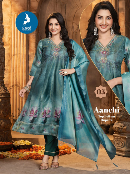 Aanchi Kaya Tissue Simmer Readymade Anarkali Suits Manufacturer Ahmedabad