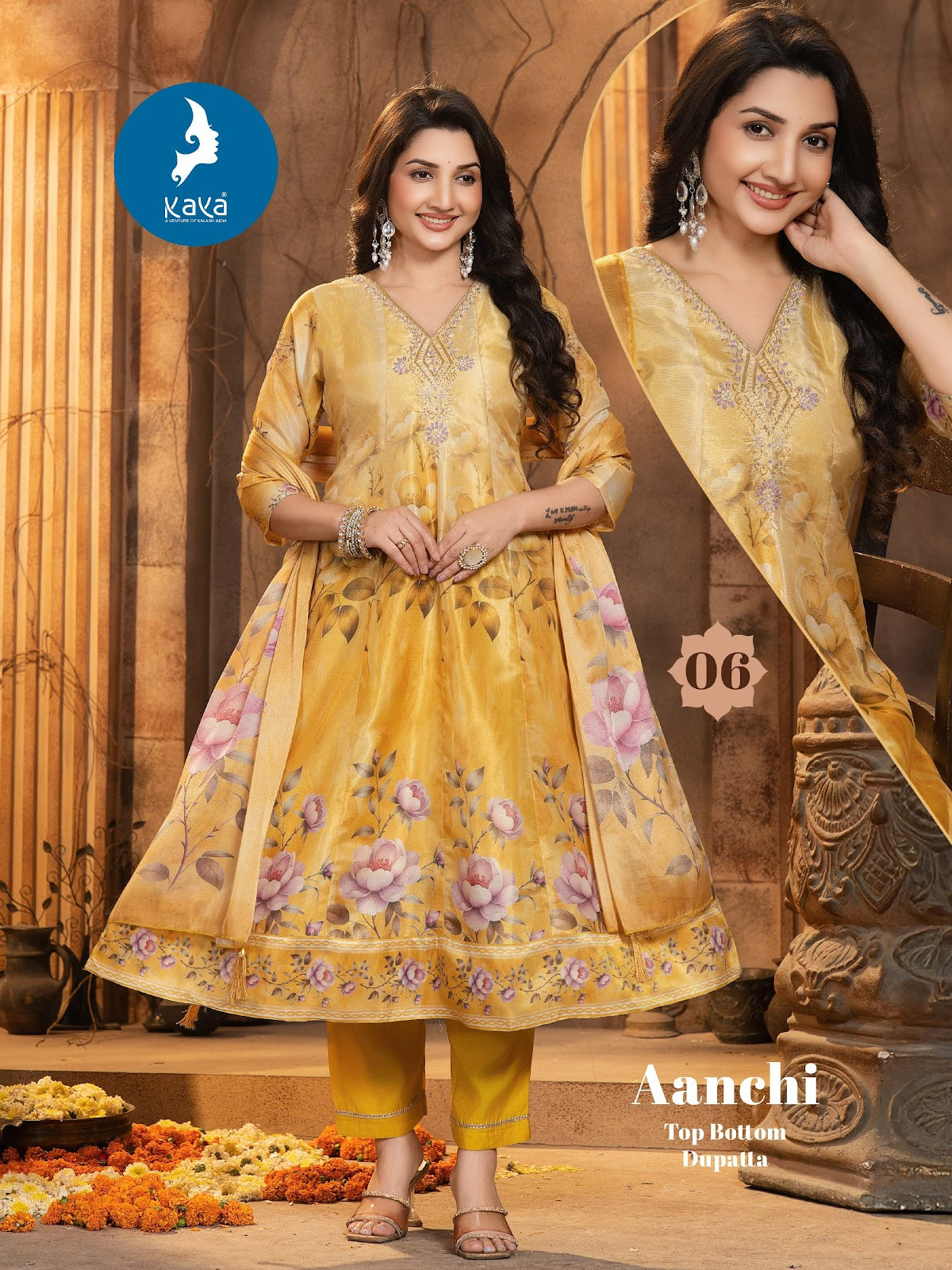Aanchi Kaya Tissue Simmer Readymade Anarkali Suits Manufacturer Ahmedabad