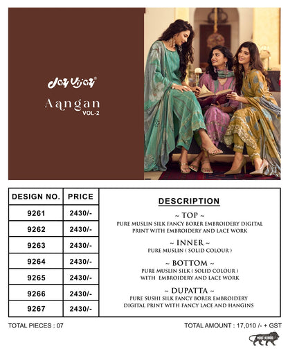 Aangan Vol 2 Jay Vijay Muslin Silk Pant Style Suits Wholesale Price