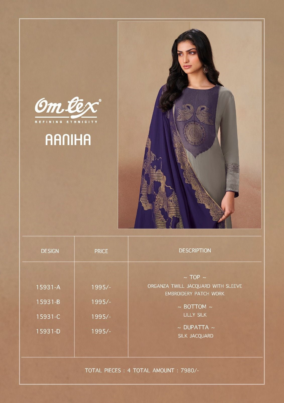 Aaniha Omtex Organza Twill Pant Style Suits Manufacturer