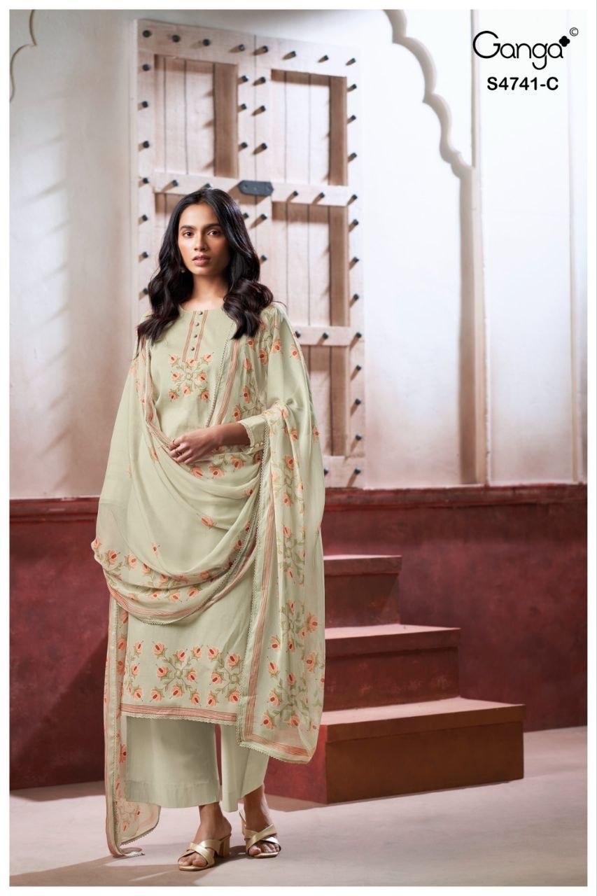Aanshi S4741 Ganga Pure Organdy Plazzo Style Suits Manufacturer Ahmedabad