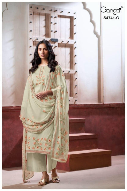 Aanshi S4741 Ganga Pure Organdy Plazzo Style Suits Manufacturer Ahmedabad