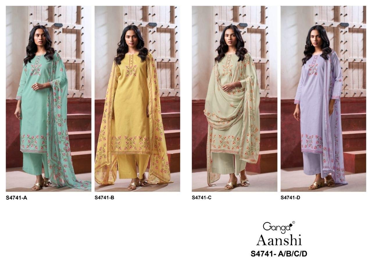 Aanshi S4741 Ganga Pure Organdy Plazzo Style Suits Manufacturer Ahmedabad