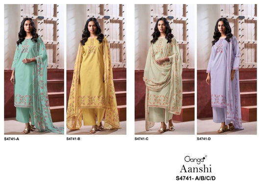 Aanshi S4741 Ganga Pure Organdy Plazzo Style Suits Manufacturer Ahmedabad