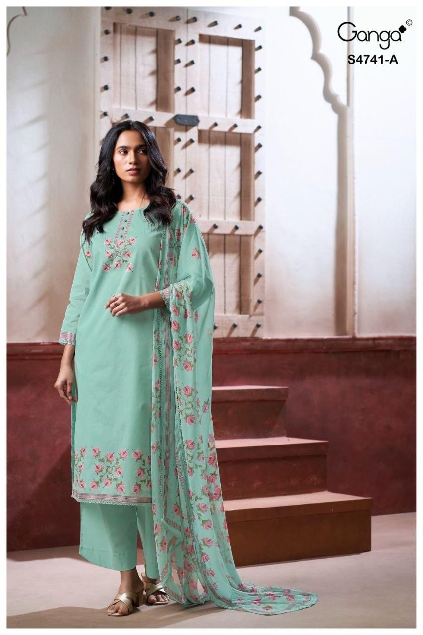 Aanshi S4741 Ganga Pure Organdy Plazzo Style Suits Manufacturer Ahmedabad