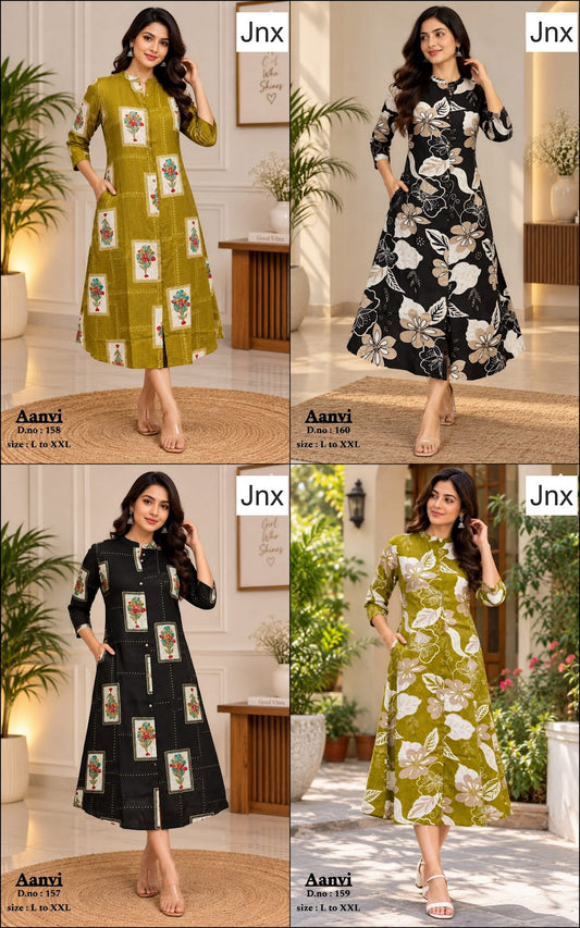 Aanvi Jnx Rayon A-Line Kurti Supplier Gujarat