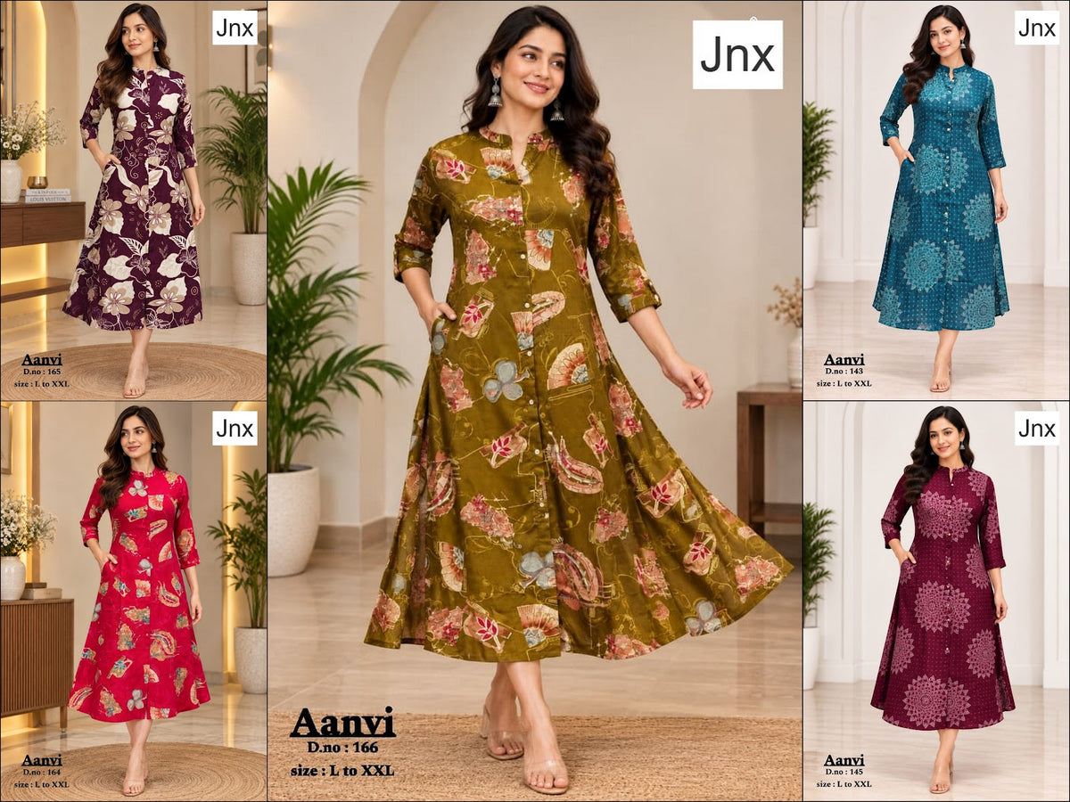 Aanvi Jnx Rayon A-Line Kurti Supplier Gujarat
