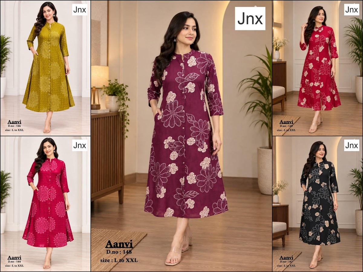 Aanvi Jnx Rayon A-Line Kurti Supplier Gujarat