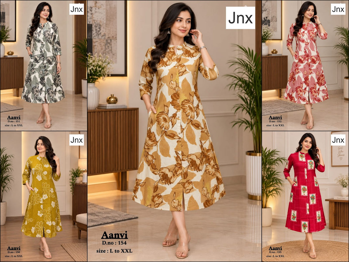 Aanvi Jnx Rayon A-Line Kurti Supplier Gujarat