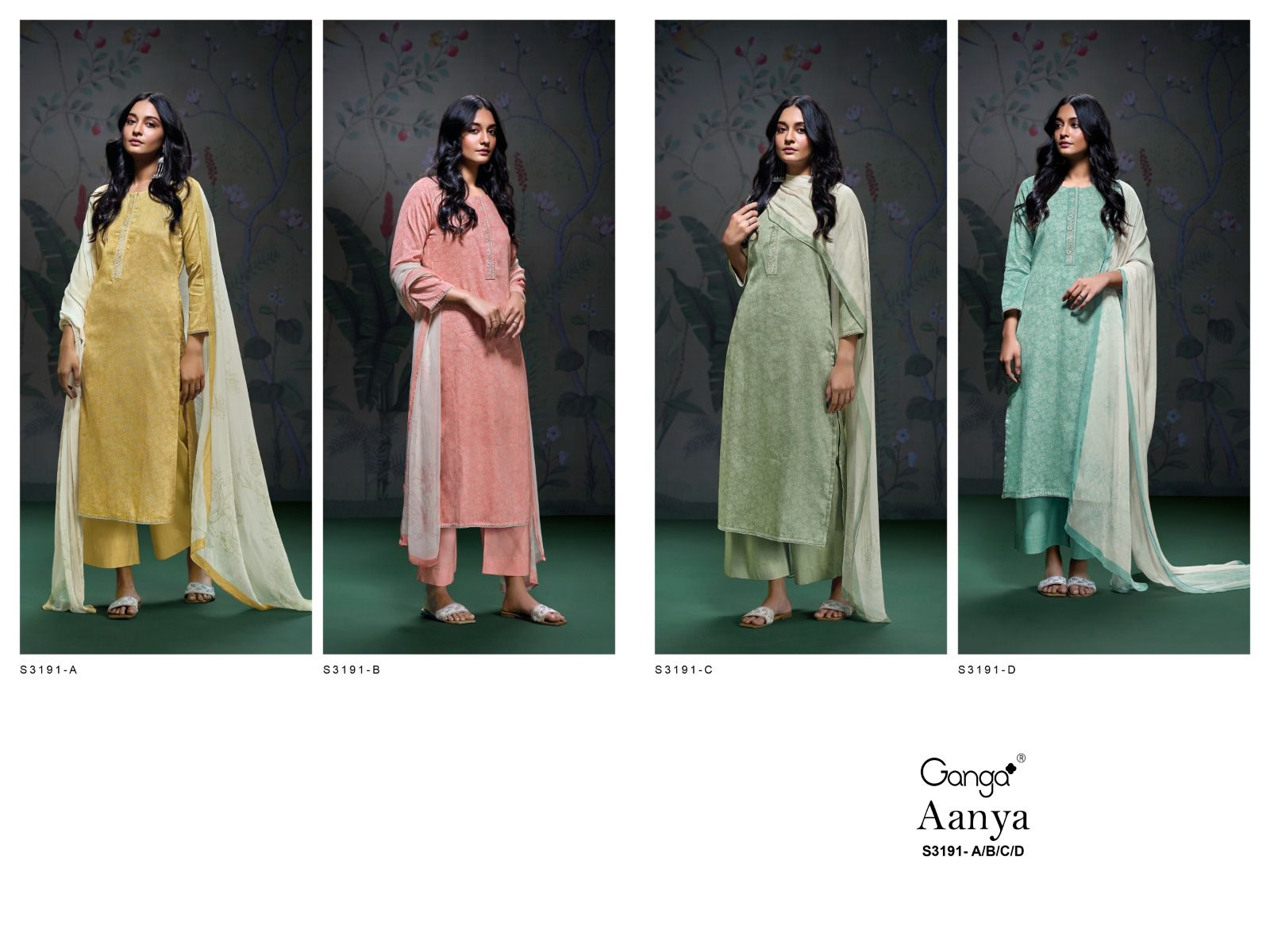 Aanya S3191 Ganga Cotton Satin Plazzo Style Suits Supplier India