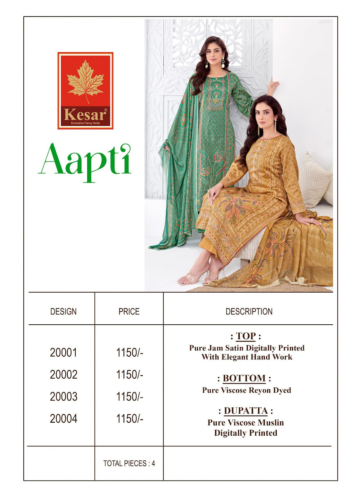Aapti Kesar Pure Jam Pant Style Suits Manufacturer
