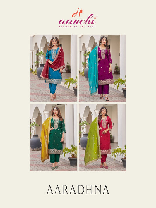 Aaradhna Aanchi Vichitra Silk Readymade Pant Style Suits Wholesaler Gujarat