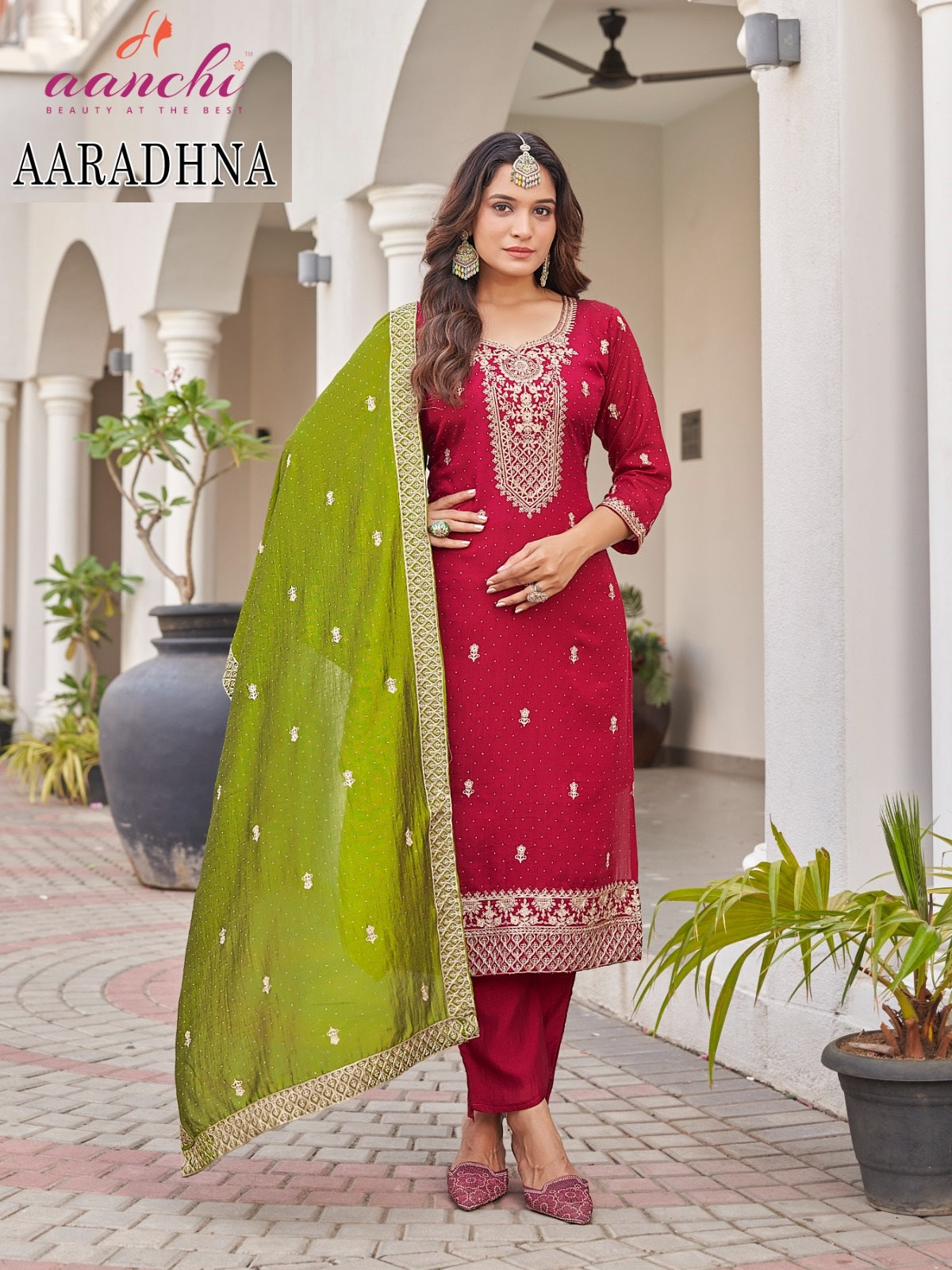Aaradhna Aanchi Vichitra Silk Readymade Pant Style Suits Wholesaler Gujarat