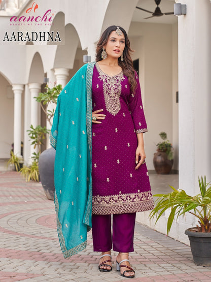Aaradhna Aanchi Vichitra Silk Readymade Pant Style Suits Wholesaler Gujarat