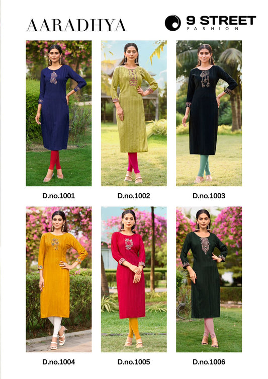 Aaradhya 9 Street Rayon Long Straight Kurti Supplier India