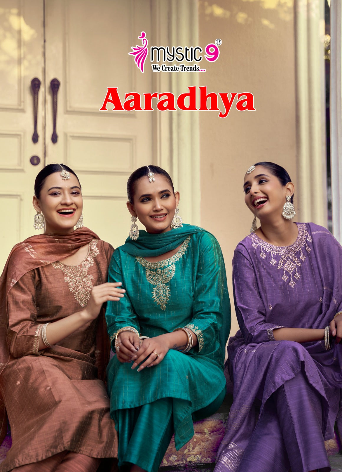 Aaradhya Vol 1 Mystic 9 Silk Readymade Pant Style Suits Manufacturer Ahmedabad