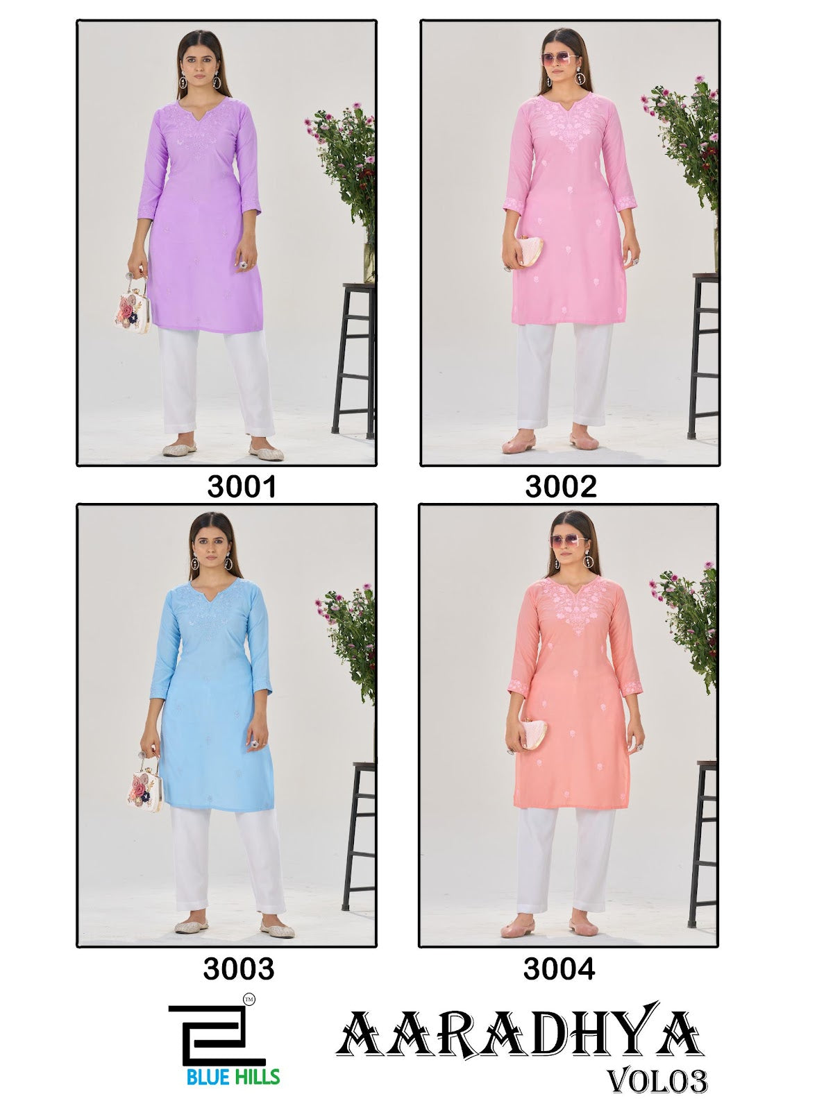 Aaradhya Vol 3 Blue Hills Rayon 14Kg Knee Length Kurtis Wholesaler India