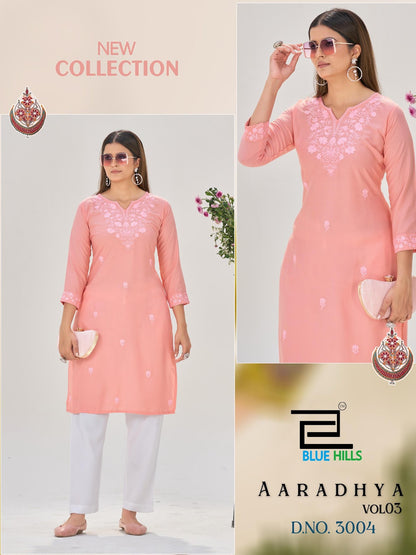 Aaradhya Vol 3 Blue Hills Rayon 14Kg Knee Length Kurtis Wholesaler India