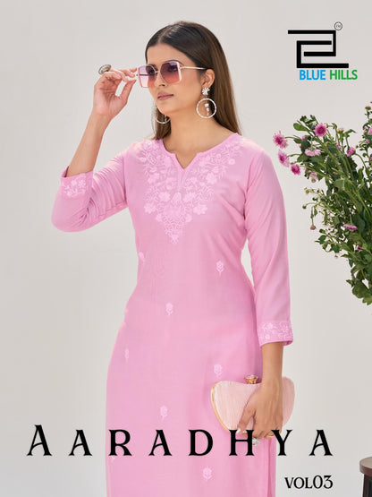 Aaradhya Vol 3 Blue Hills Rayon 14Kg Knee Length Kurtis Wholesaler India