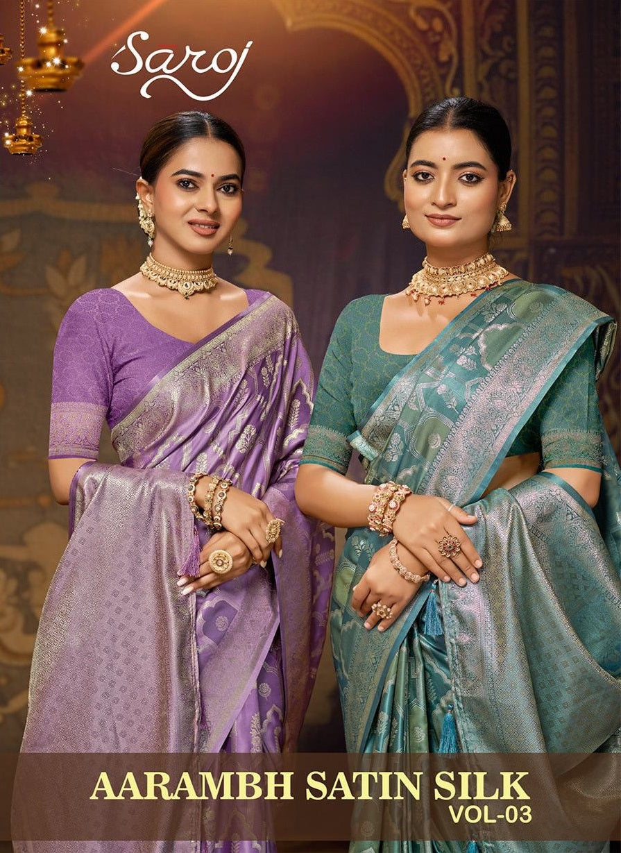 Aarambh Satin Silk Vol 3 Saroj Sarees Wholesaler Gujarat