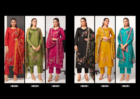 Aaravi Rupali Jaam Satin Pant Style Suits Exporter