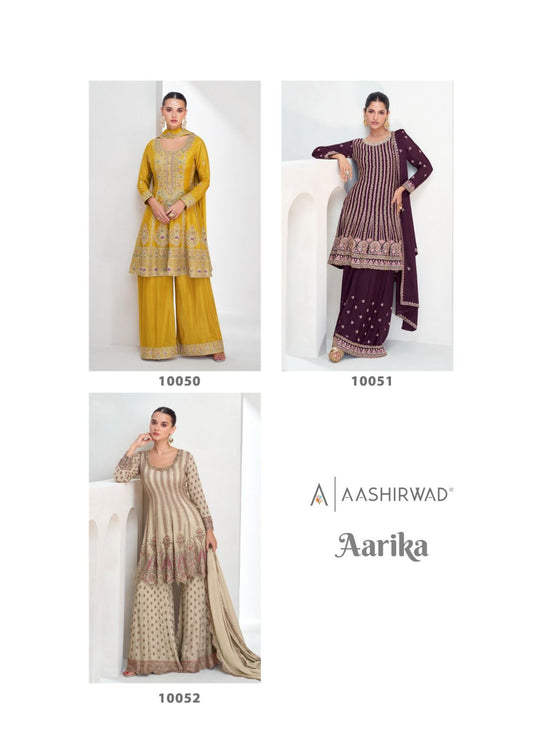 Aarika Aashirwad Creation Chinon Silk Readymade Plazzo Style Suits Wholesale Price