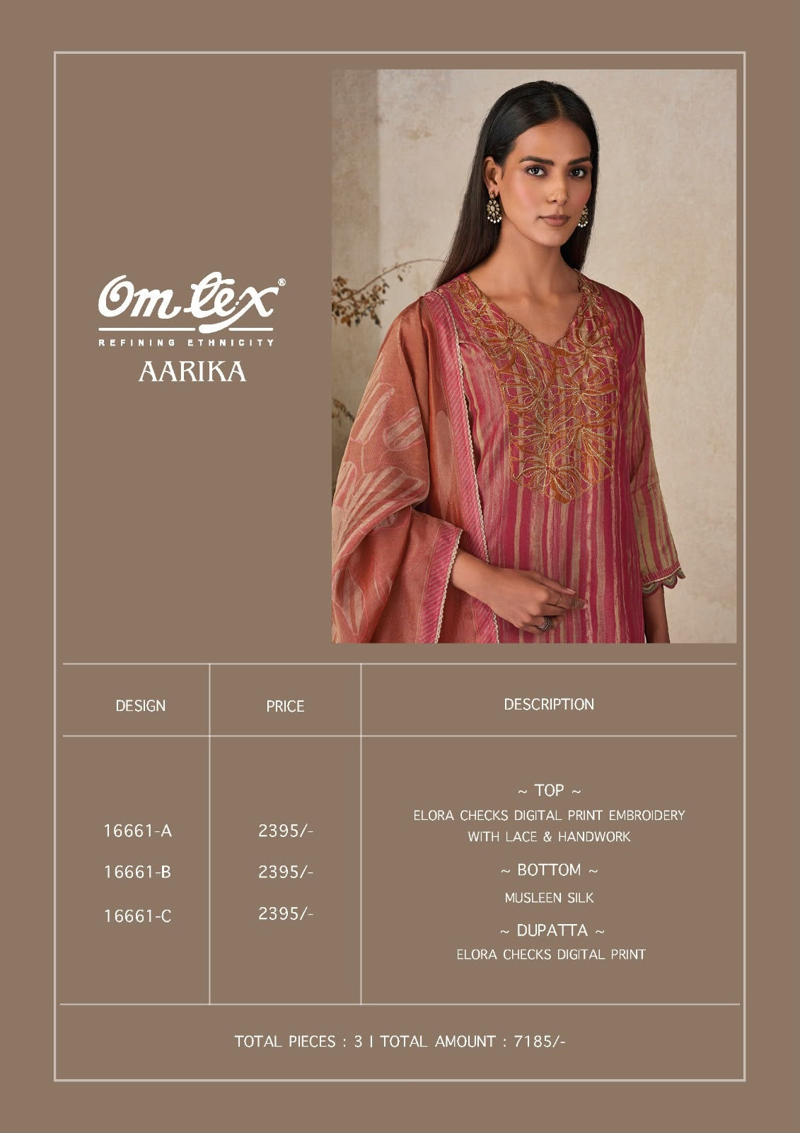 Aarika Omtex Elora Checks Pant Style Suits Manufacturer Ahmedabad