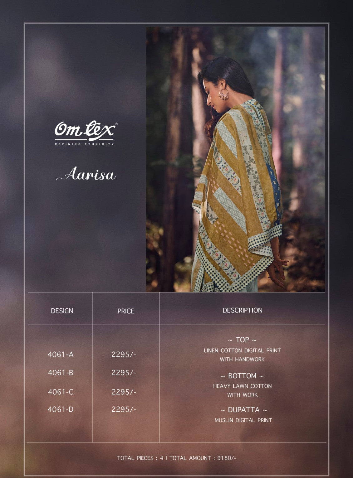 Aarisa Omtex Cotton Linen Plazzo Style Suits