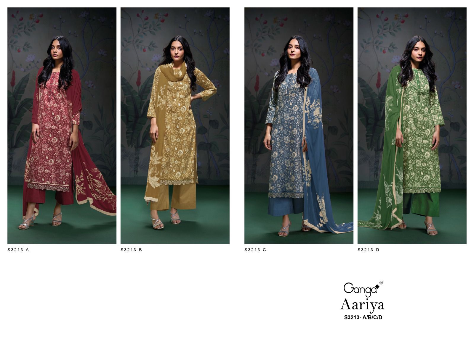 Aariya S3213 Ganga Cotton Satin Plazzo Style Suits Manufacturer