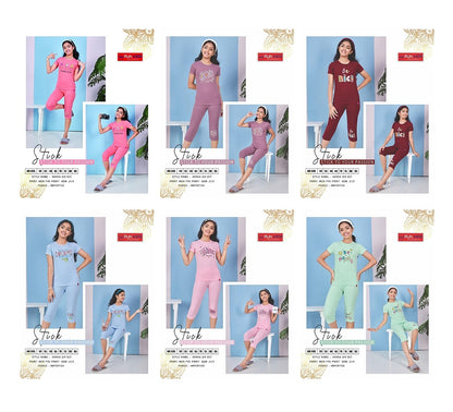 Aarka Run Kids Imported Girls Capri Night Suits Supplier Ahmedabad