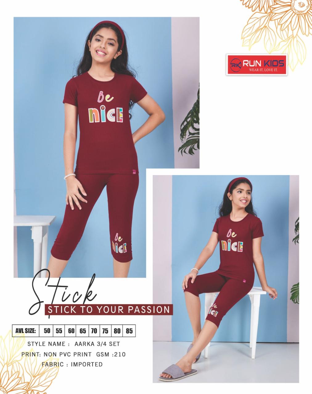 Aarka Run Kids Imported Girls Capri Night Suits Supplier Ahmedabad