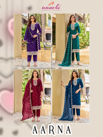 Aarna Aanchi Vichitra Silk Readymade Pant Style Suits Wholesale Price