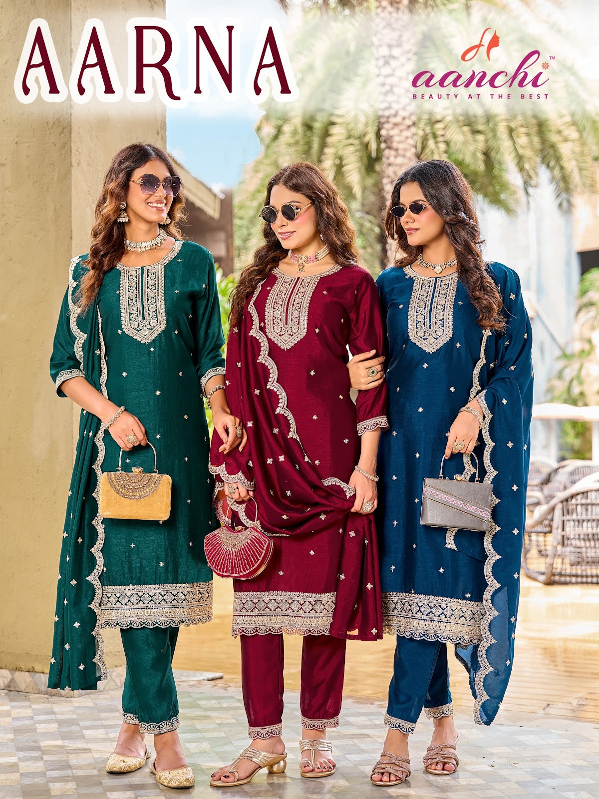 Aarna Aanchi Vichitra Silk Readymade Pant Style Suits Wholesale Price