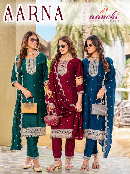 Aarna Aanchi Vichitra Silk Readymade Pant Style Suits Wholesale Price