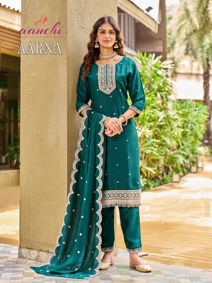 Aarna Aanchi Vichitra Silk Readymade Pant Style Suits Wholesale Price