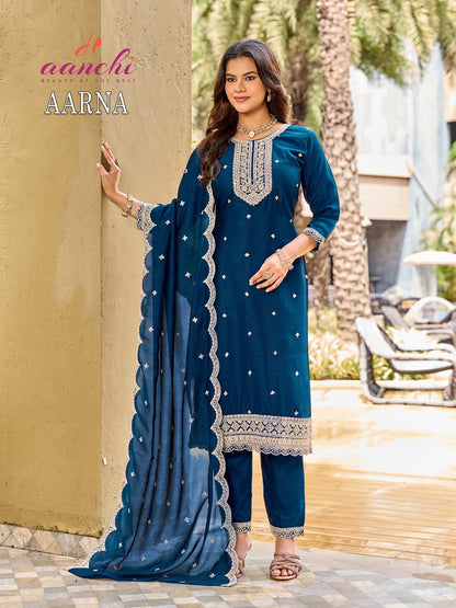 Aarna Aanchi Vichitra Silk Readymade Pant Style Suits Wholesale Price