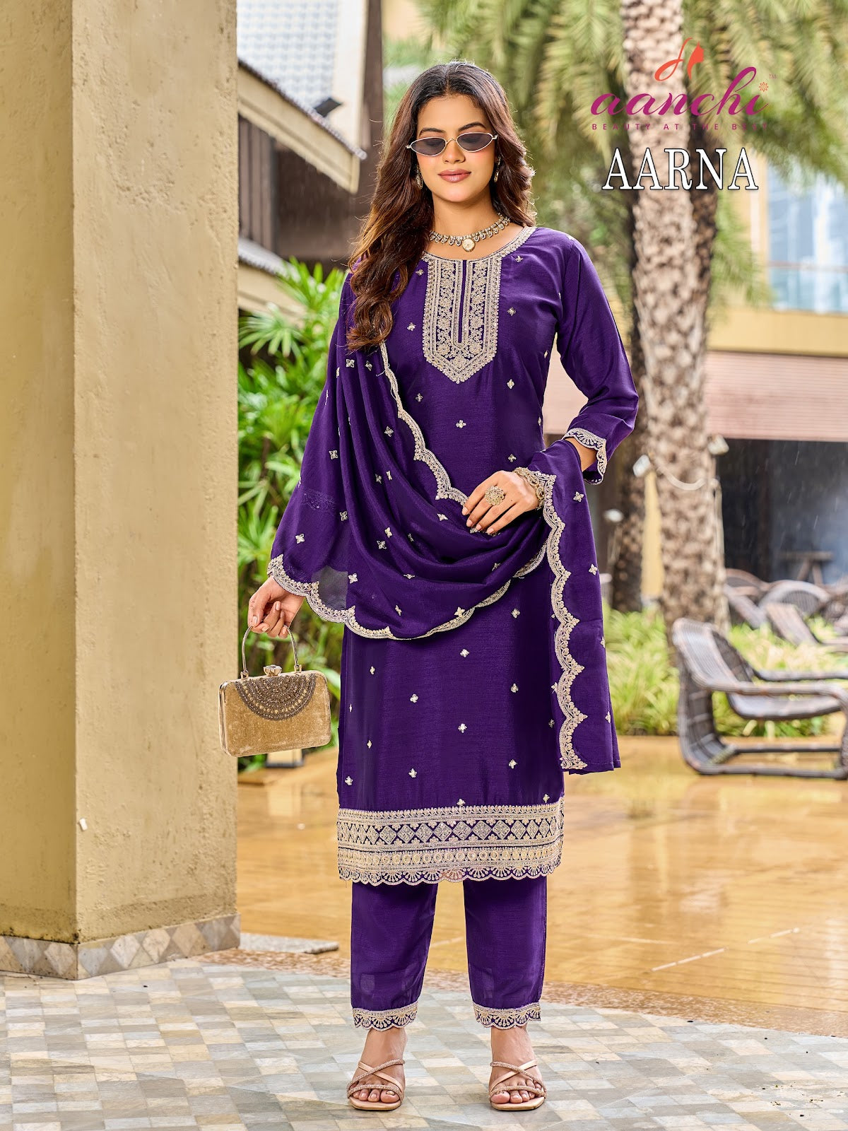 Aarna Aanchi Vichitra Silk Readymade Pant Style Suits Wholesale Price