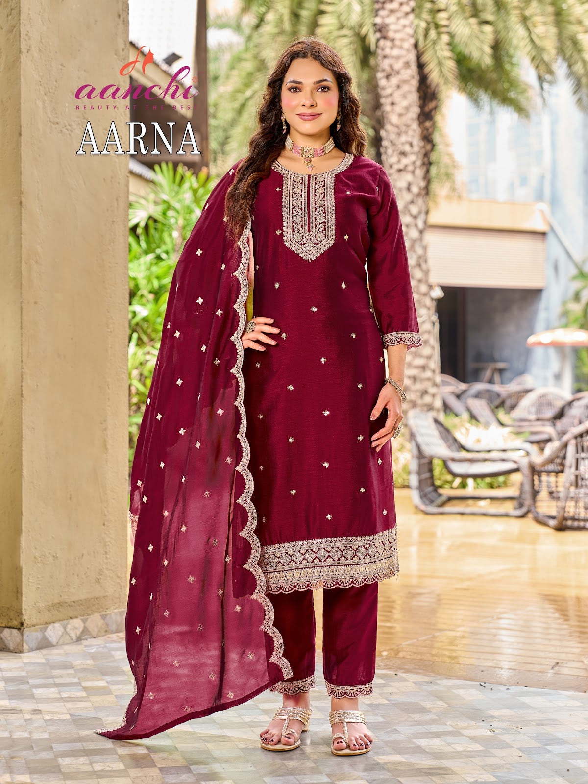 Aarna Aanchi Vichitra Silk Readymade Pant Style Suits Wholesale Price