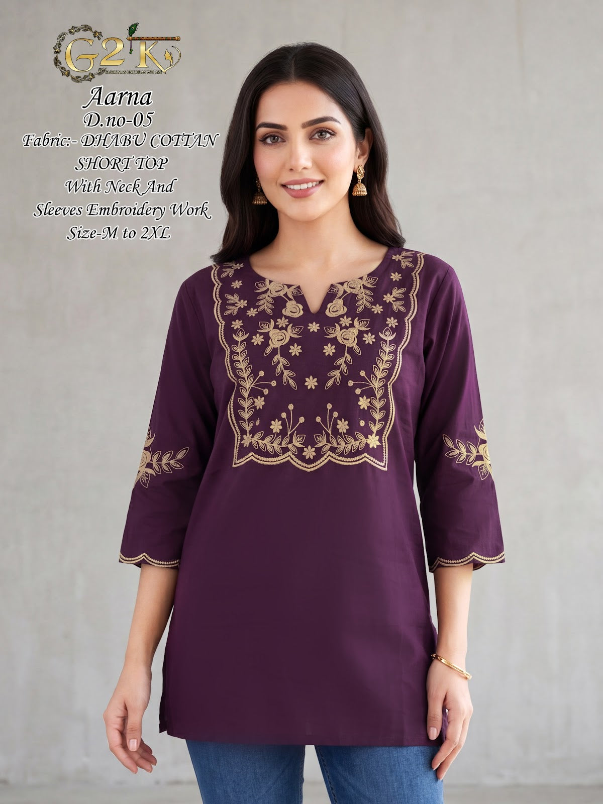 Aarna G2K Dhabu Cotton Short Kurtis Wholesale Rate
