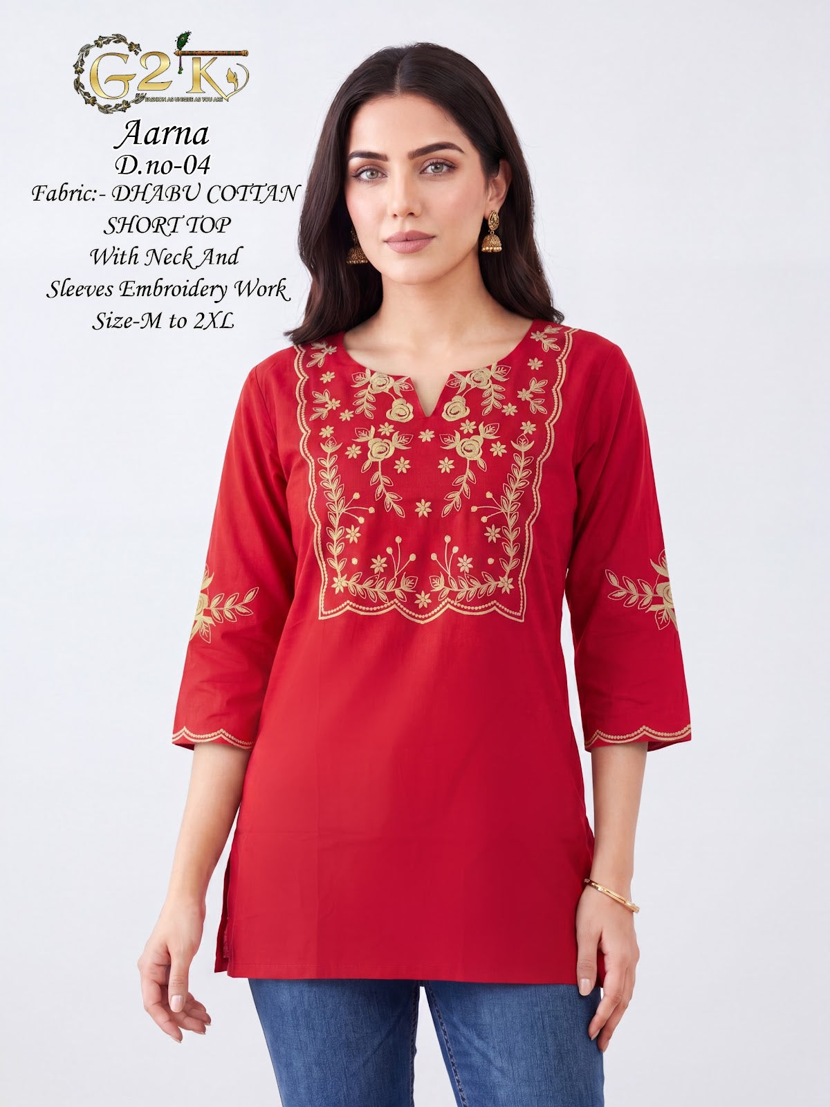 Aarna G2K Dhabu Cotton Short Kurtis Wholesale Rate