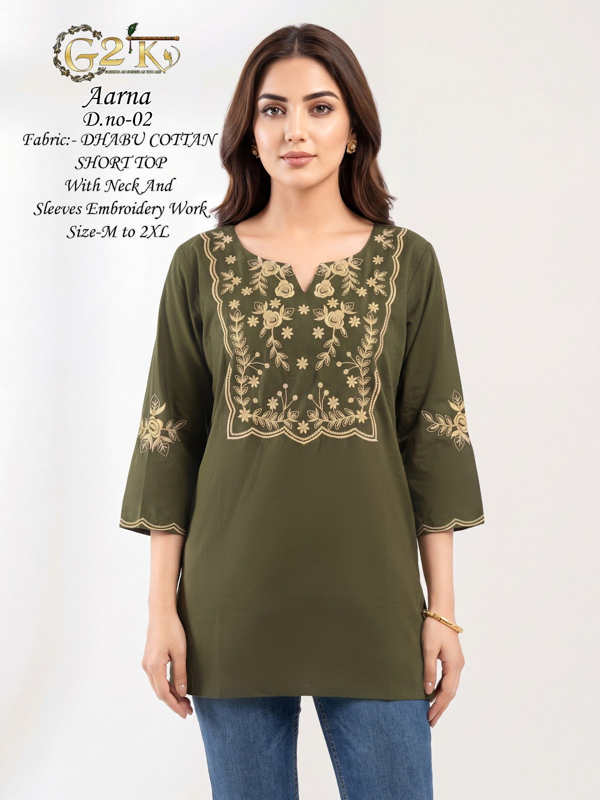 Aarna G2K Dhabu Cotton Short Kurtis Wholesale Rate